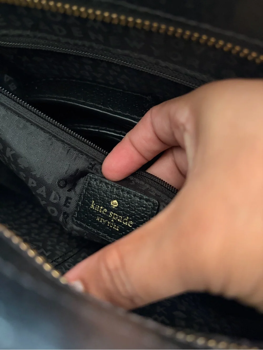 kate spade Black Pebbled Leather Satchel with Gold Hardware